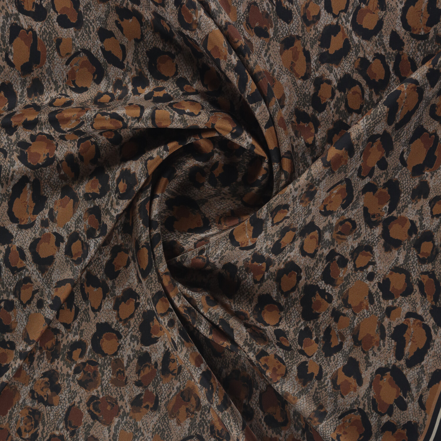 Açık Kahve Soft Leopar Desen Twill İpek Eşarp - 2
