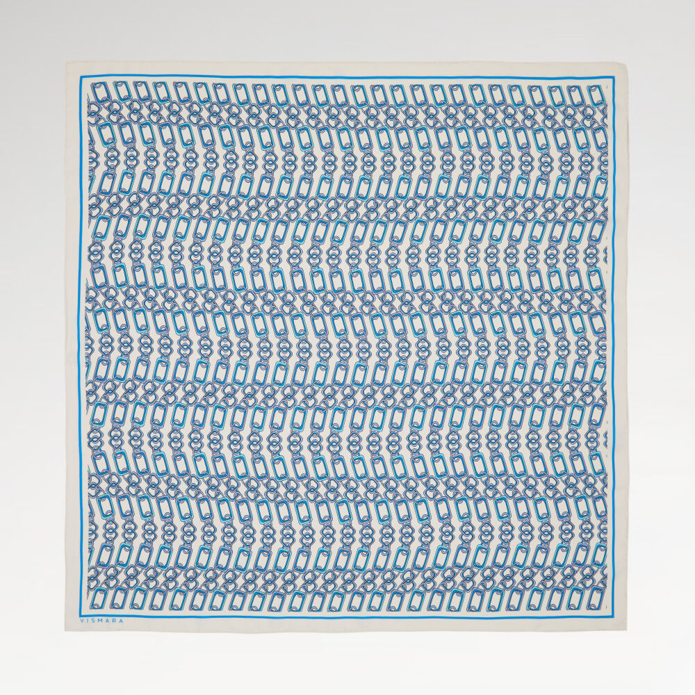 Açık Mavi Modern Zincir Desen Twill İpek Eşarp