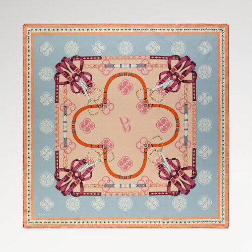 Açık Mavi Vismara Monogram Zincir Desenli İpek Eşarp