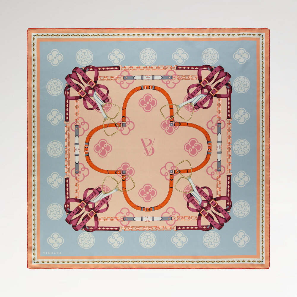 Açık Mavi Vismara Monogram Zincir Desenli İpek Eşarp - 1