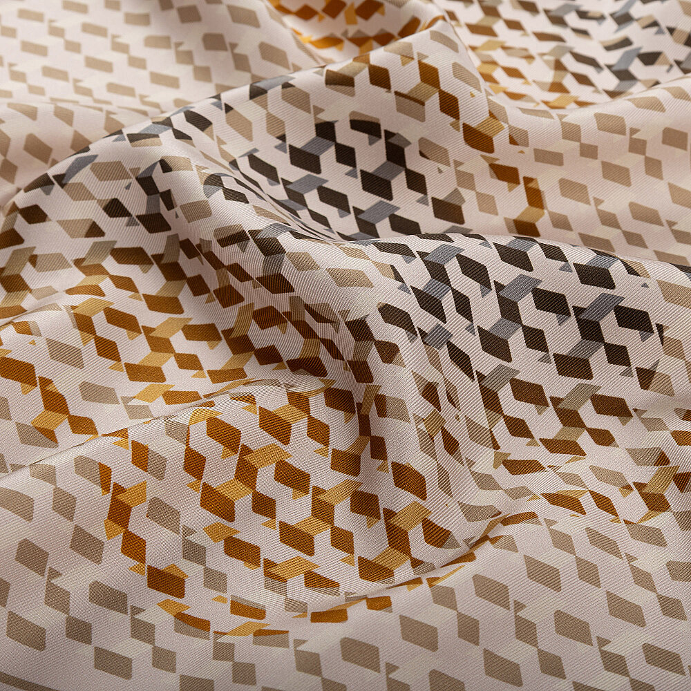 Açık Vizon İzometrik Monogram Desenli Twill İpek Eşarp - 2