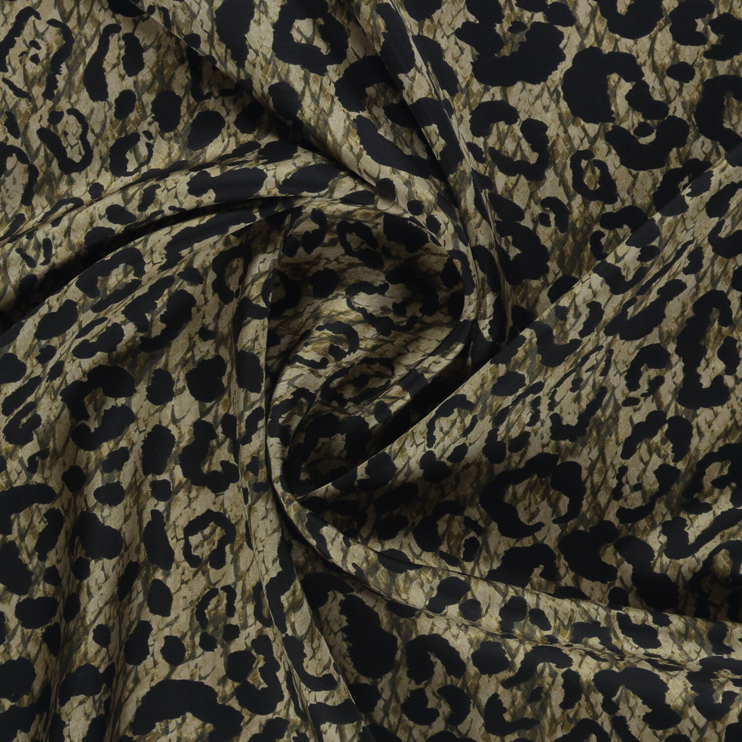 Açık Yeşil Bulutsu Leopar Desen Twill İpek Eşarp - 2