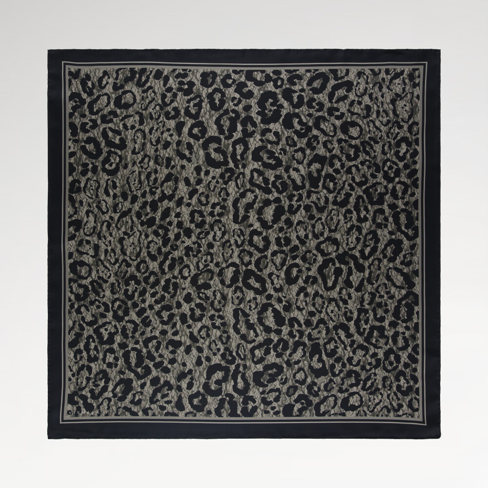 Anthracite Cloudy Leopard Pattern Twill Silk Square Scarf