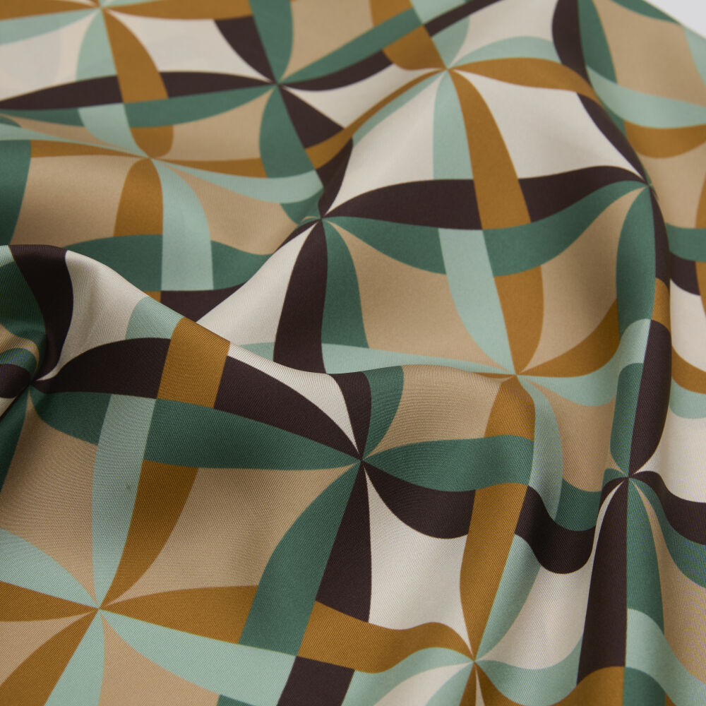 Aqua Green Antique Mosaic Patterned Twill Silk Square Scarf - Vismara