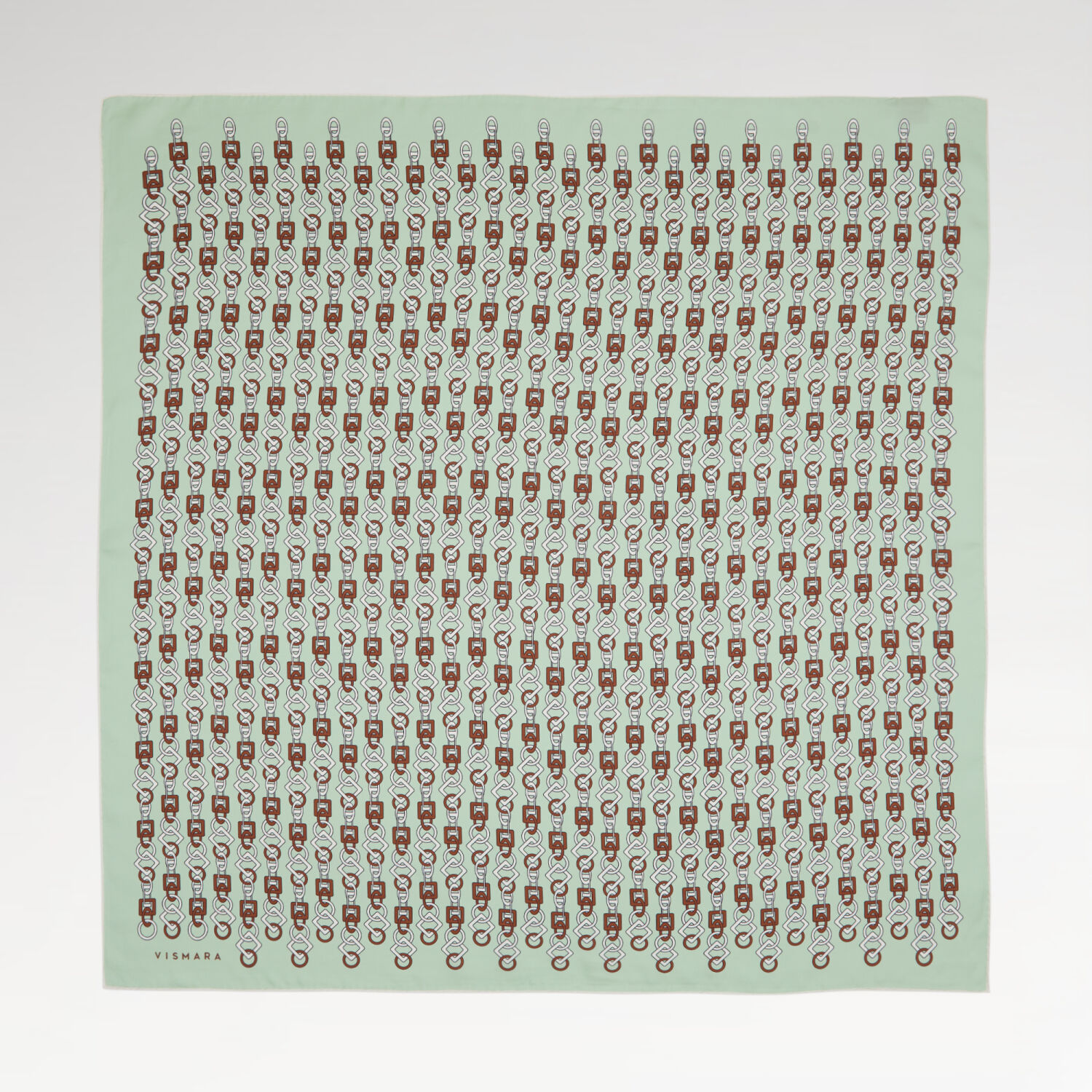 Aqua Green Chain Motif Patterned Twill Silk Square Scarf - 1