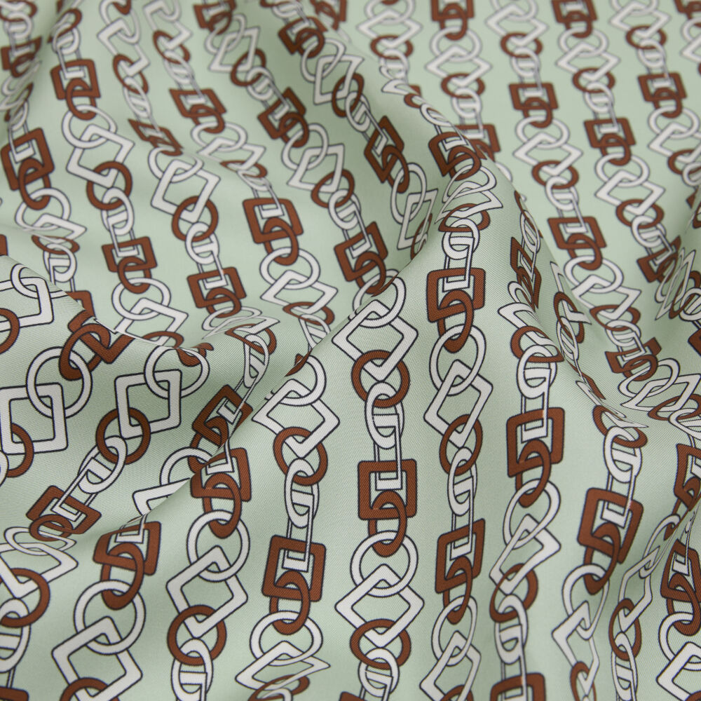 Aqua Green Chain Motif Patterned Twill Silk Square Scarf - Vismara