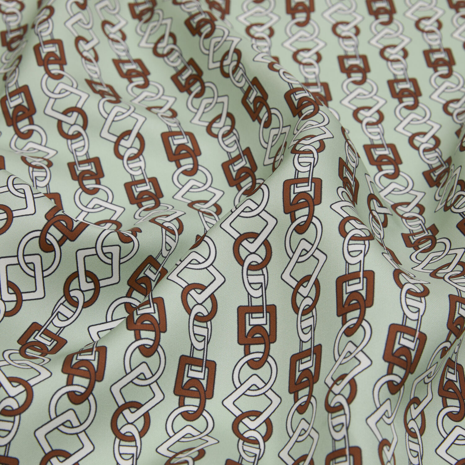 Aqua Green Chain Motif Patterned Twill Silk Square Scarf - 2