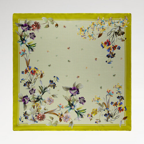 Aqua Green Monogram Flower Garden Patterned Silk Square Scarf