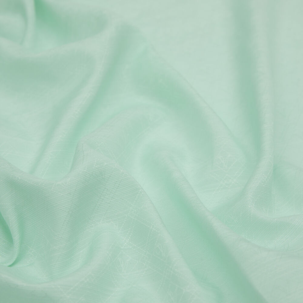 Aqua Green Monogram Pattern V Jacquard Cotton Silk Scarf - Vismara