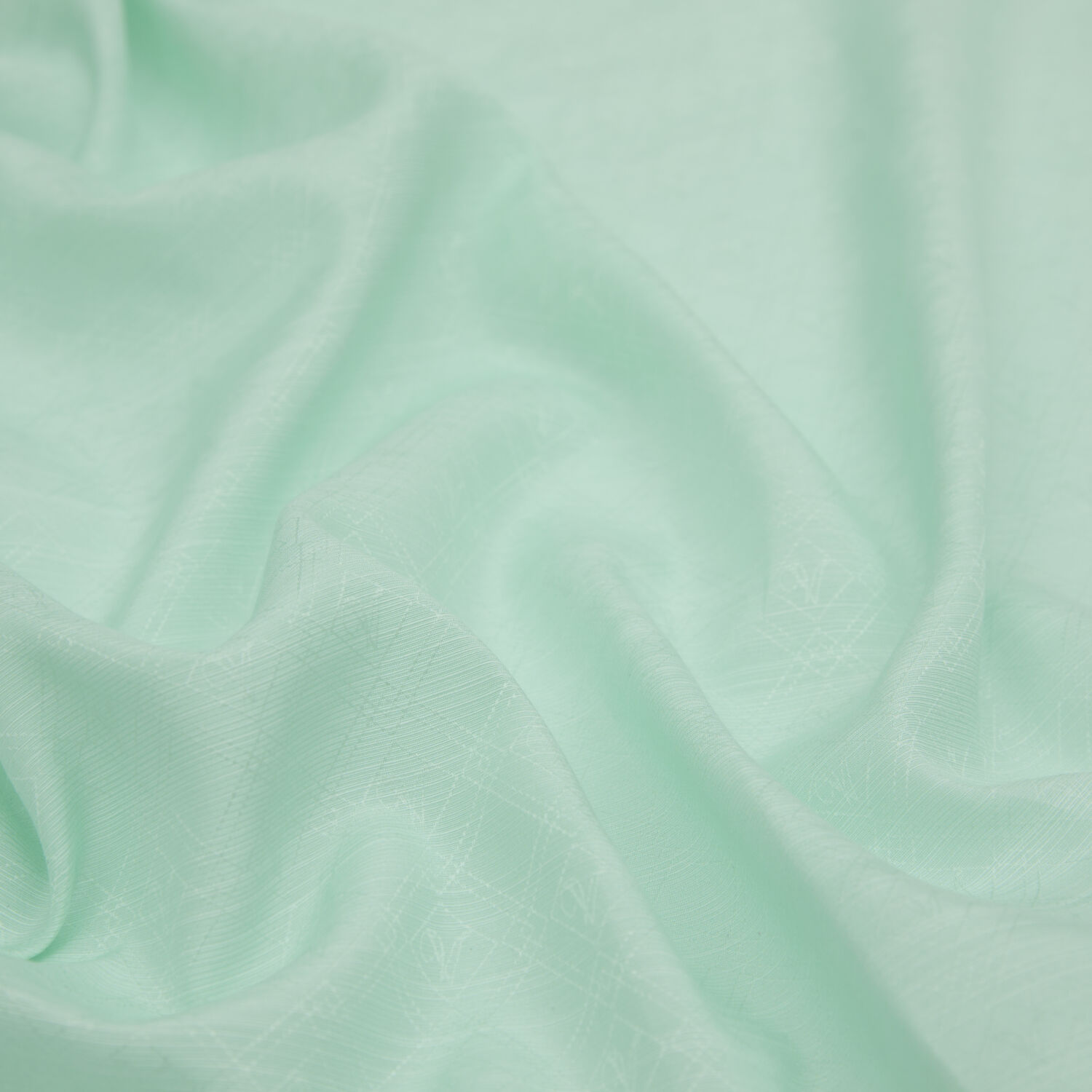 Aqua Green Monogram Pattern V Jacquard Cotton Silk Scarf - 2
