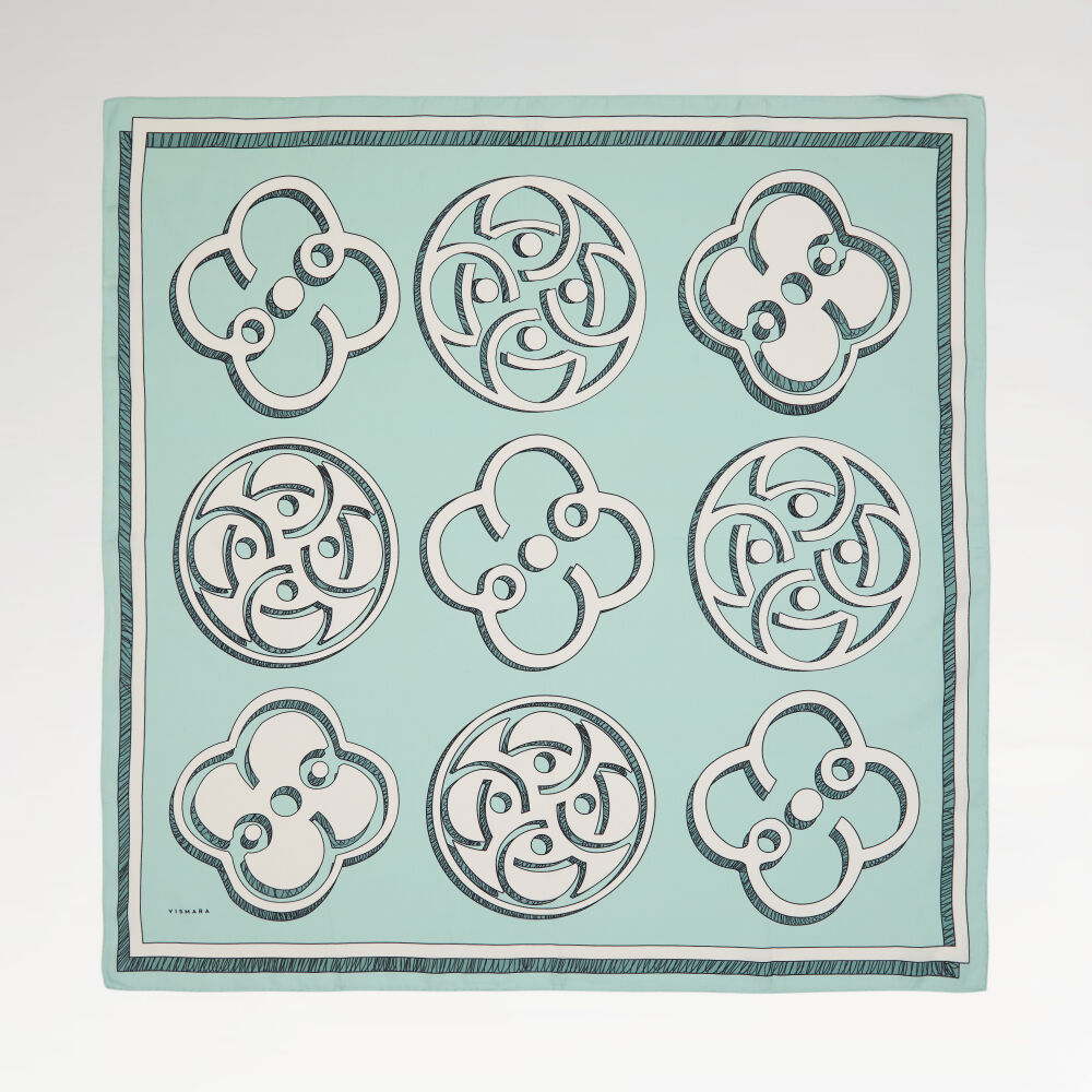 Aqua Green Vismara Monogram Patterned Twill Silk Square Scarf