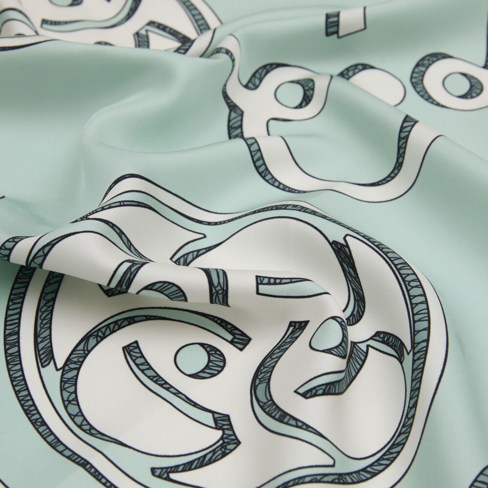 Aqua Green Vismara Monogram Patterned Twill Silk Square Scarf - Vismara
