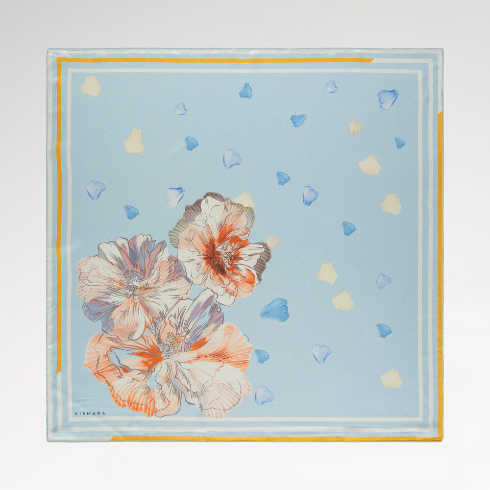 Baby Blue Foglia Lieve Pattern Twill Silk Square Scarf