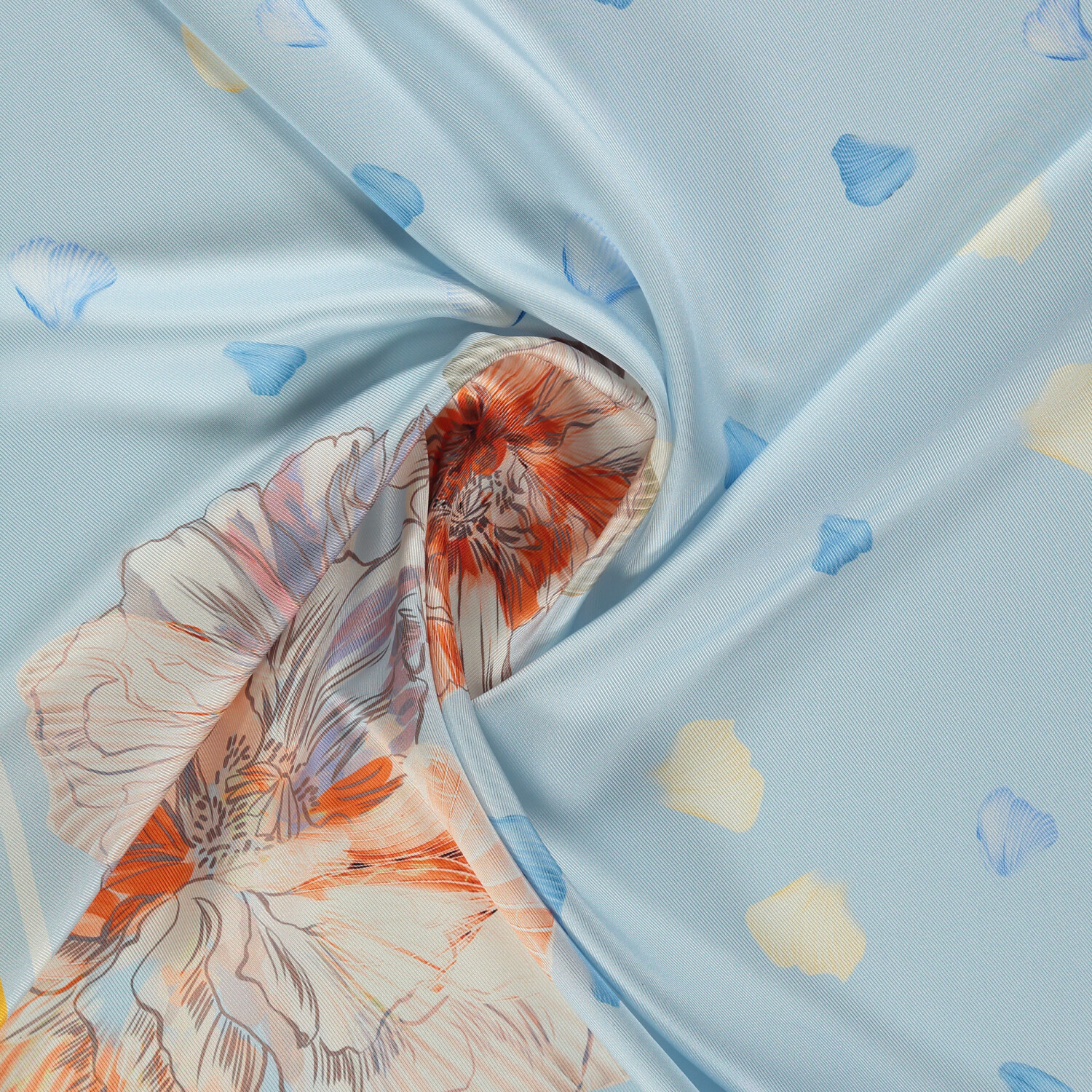 Baby Blue Foglia Lieve Pattern Twill Silk Square Scarf - 2