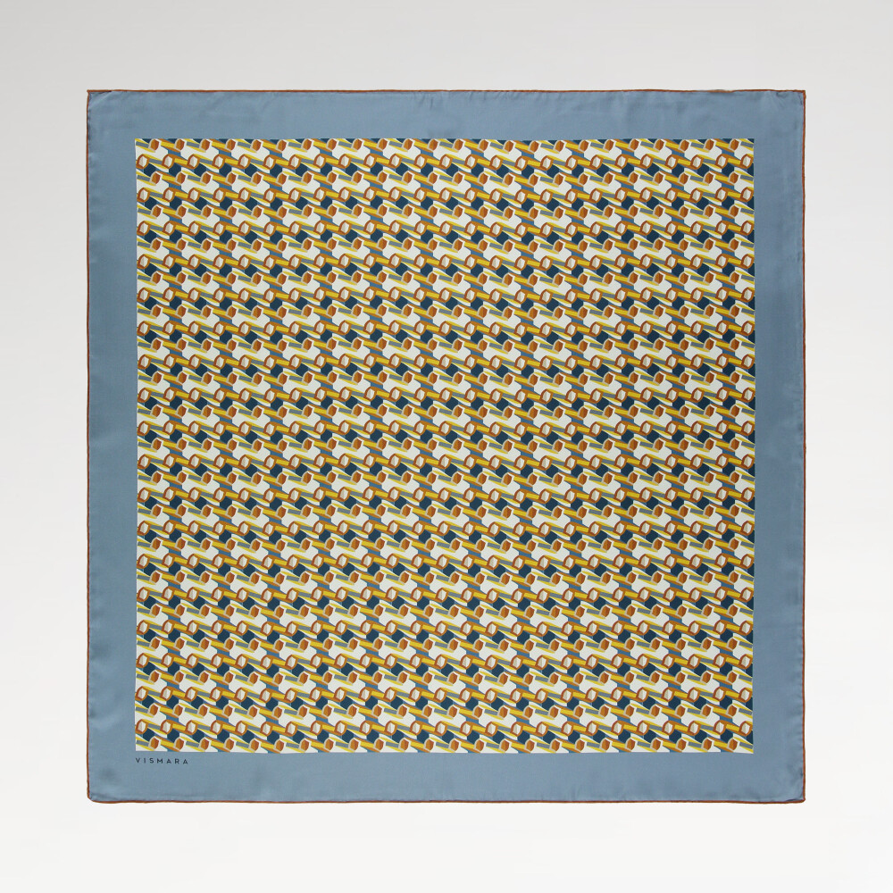 Baby Blue Geometric Retro Pattern Twill Silk Square Scarf