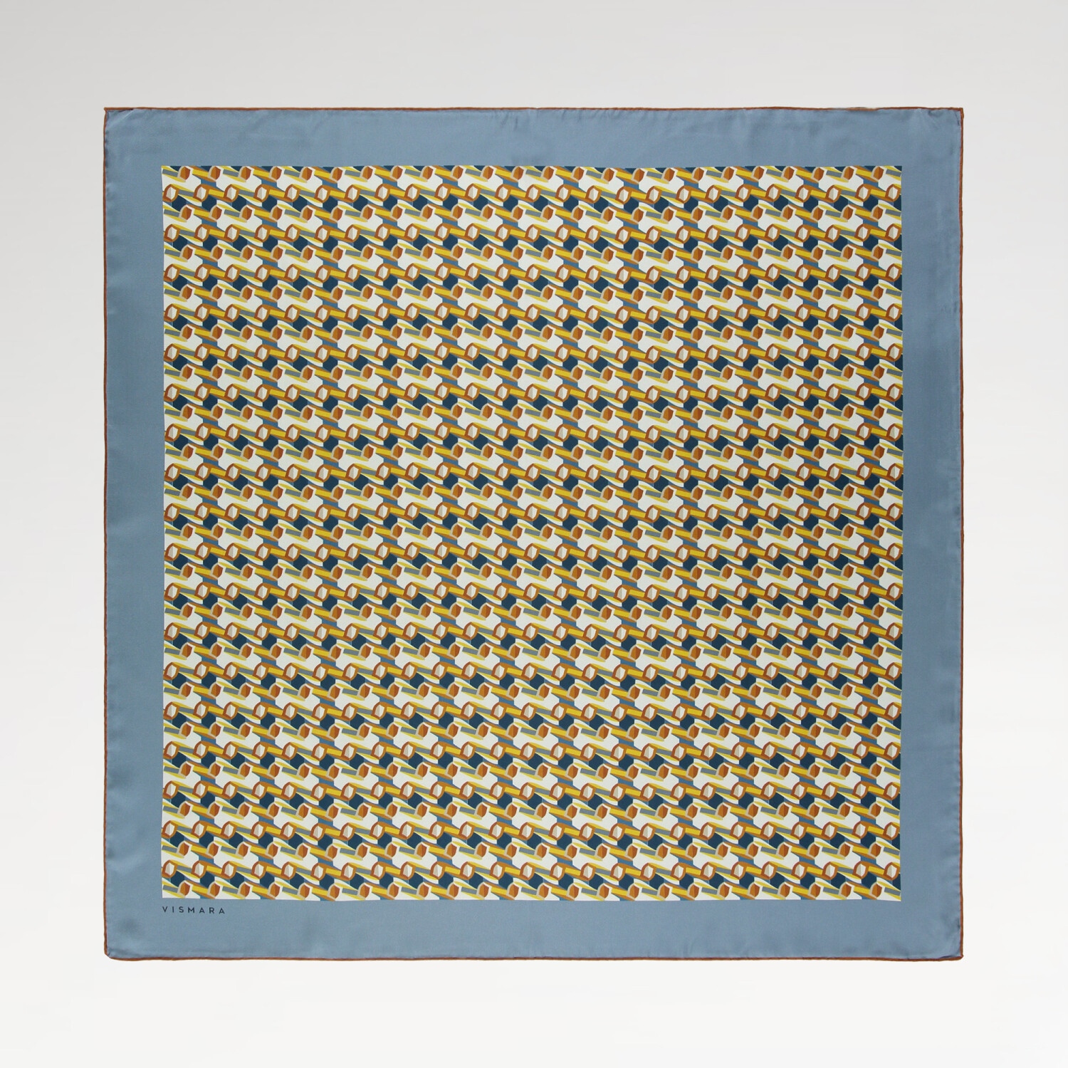 Baby Blue Geometric Retro Pattern Twill Silk Square Scarf - 1