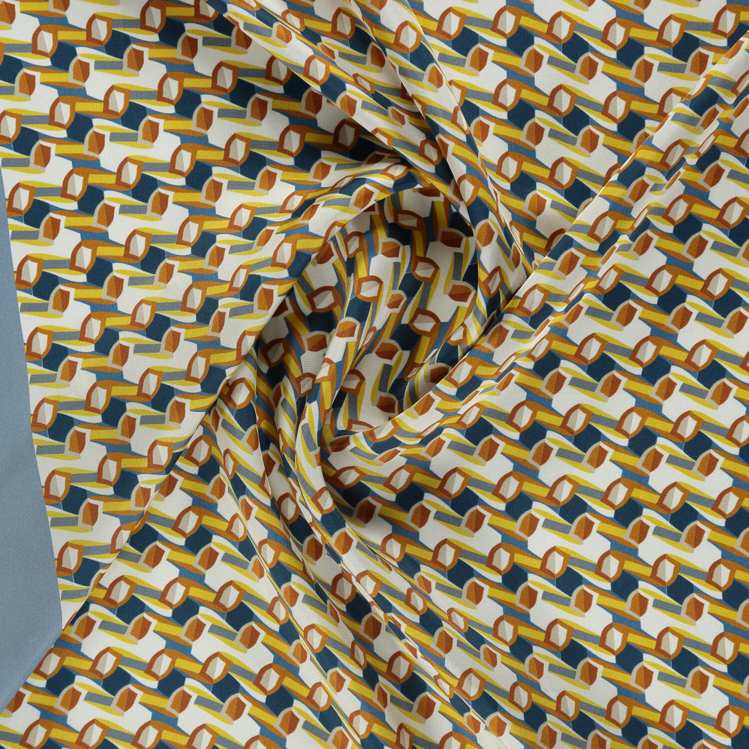 Baby Blue Geometric Retro Pattern Twill Silk Square Scarf - 2