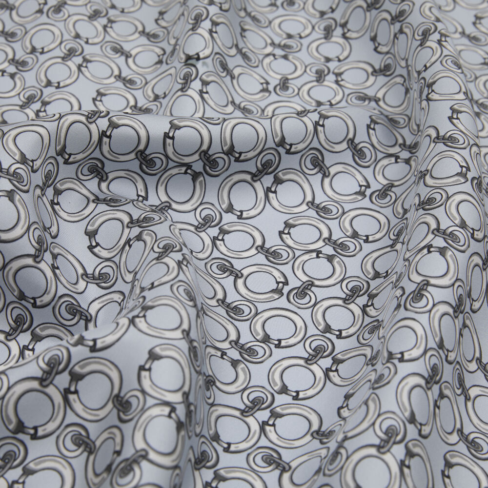 Baby Blue Link Chain Pattern Twill Silk Square Scarf - Vismara