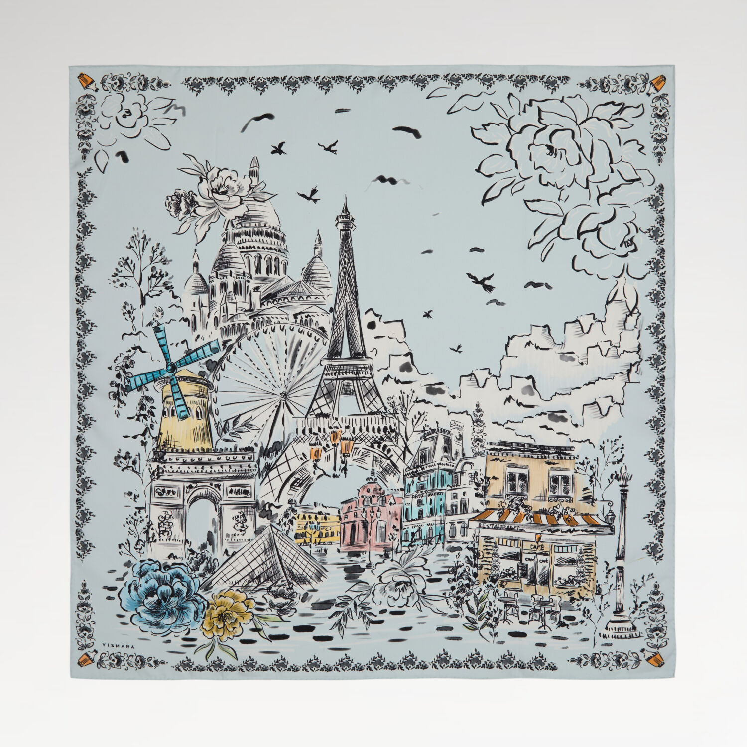 Bebe Mavisi Parisien Desenli Twill İpek Eşarp - 1