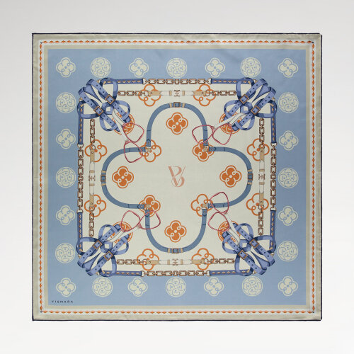 Bebe Mavisi Vismara Monogram Zincir Desenli İpek Eşarp
