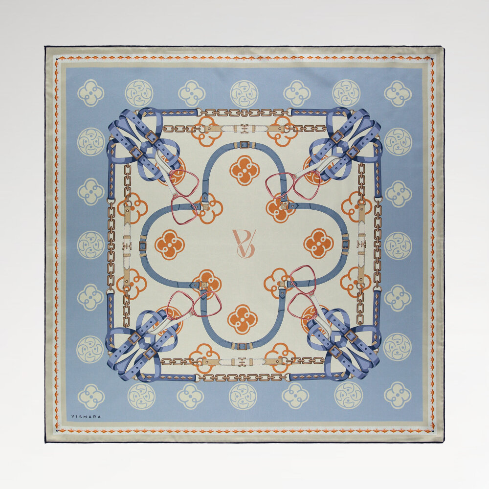 Bebe Mavisi Vismara Monogram Zincir Desenli İpek Eşarp - 1