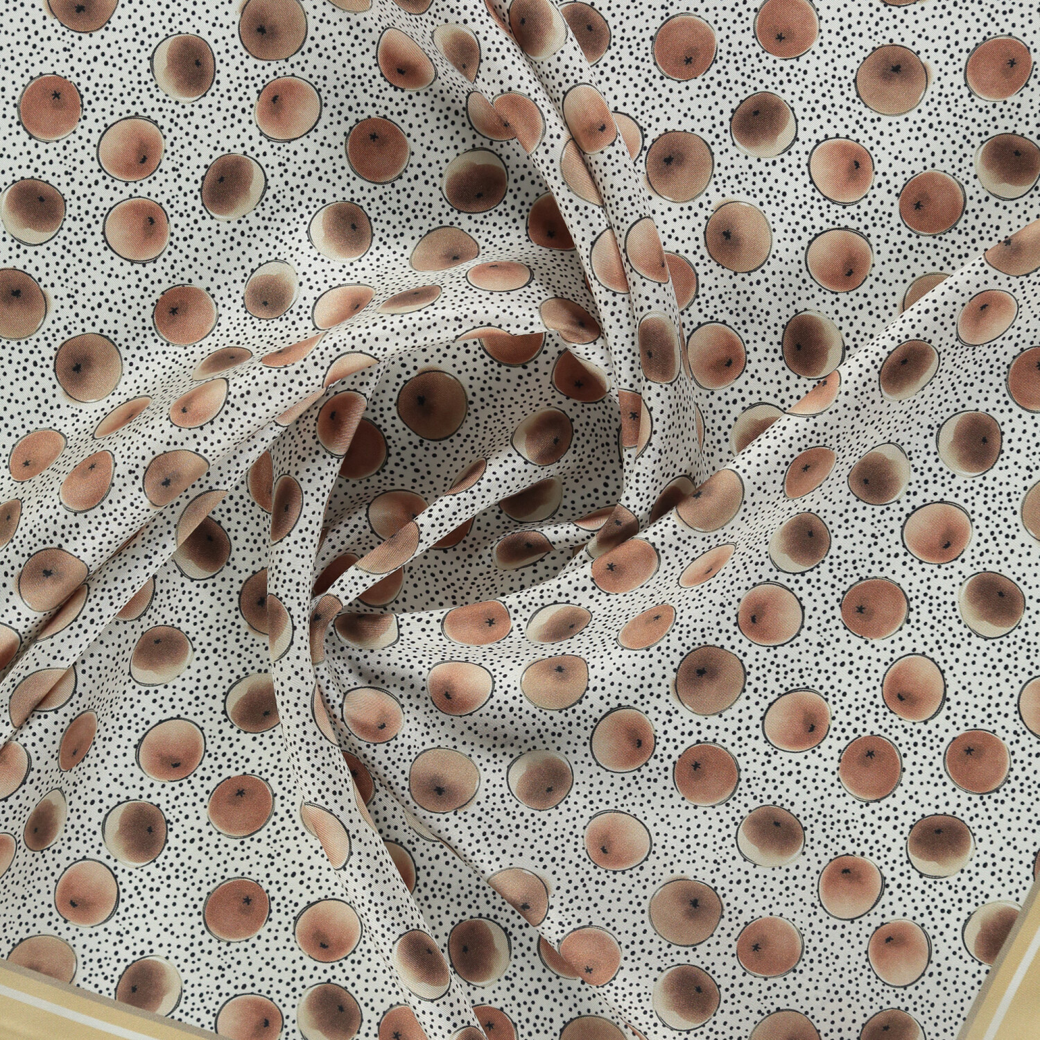 Beige Artistic Dot Pattern Twill Silk Square Scarf - 2