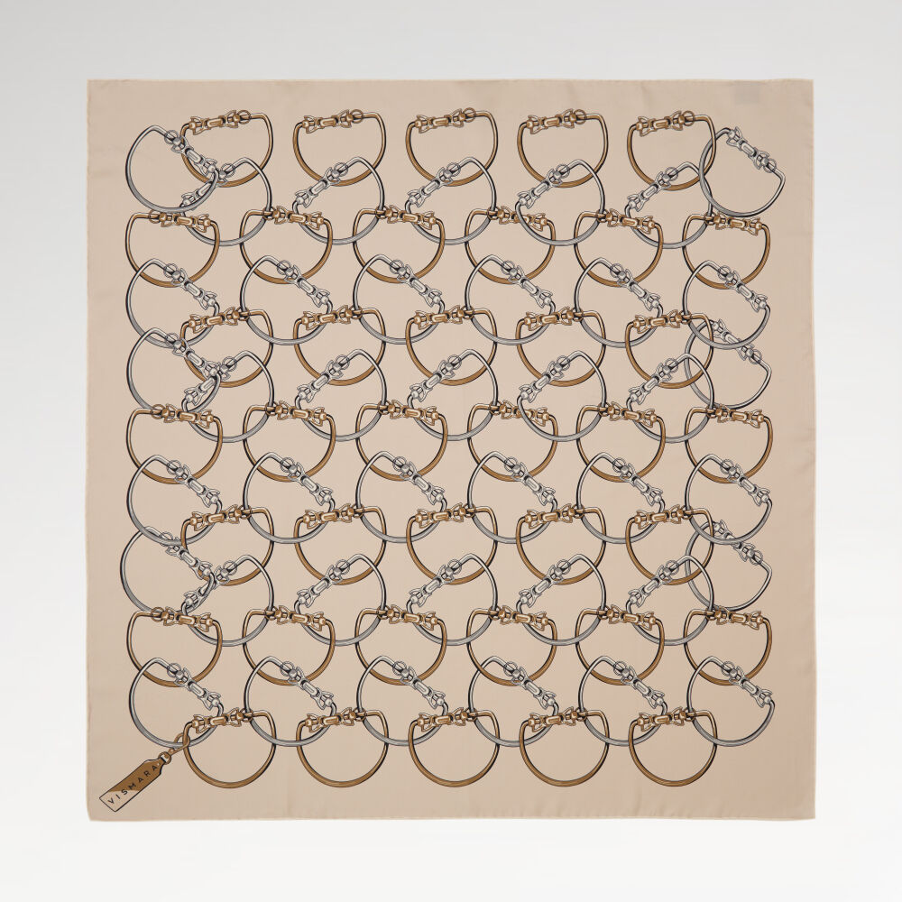 Beige Chain Pattern Twill Silk Square Scarf