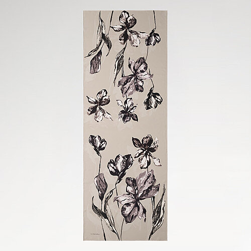 Beige Charcoal Lily Patterned Silk Scarf - Vismara