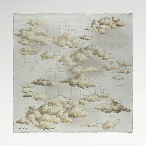 Beige Cloud Dance Patterned Silk Square Scarf