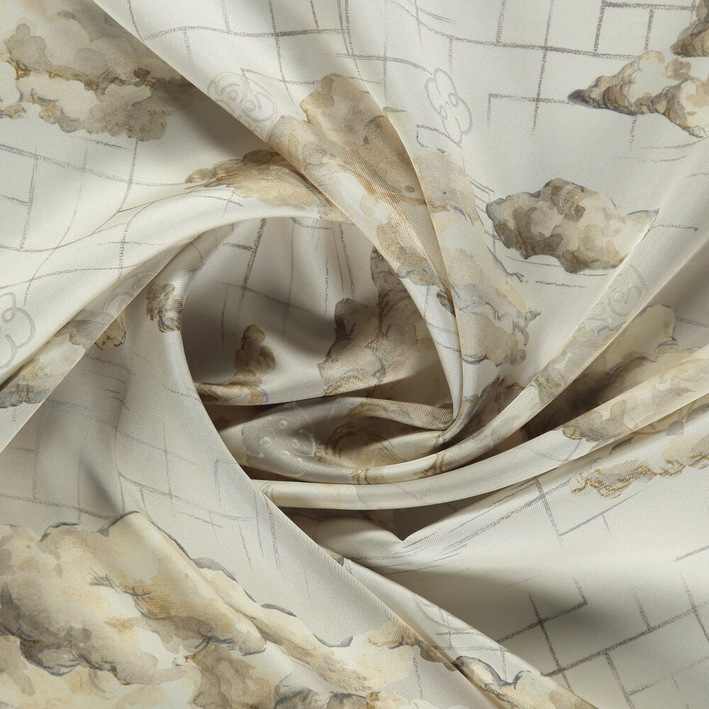Beige Cloud Dance Patterned Silk Square Scarf - 2