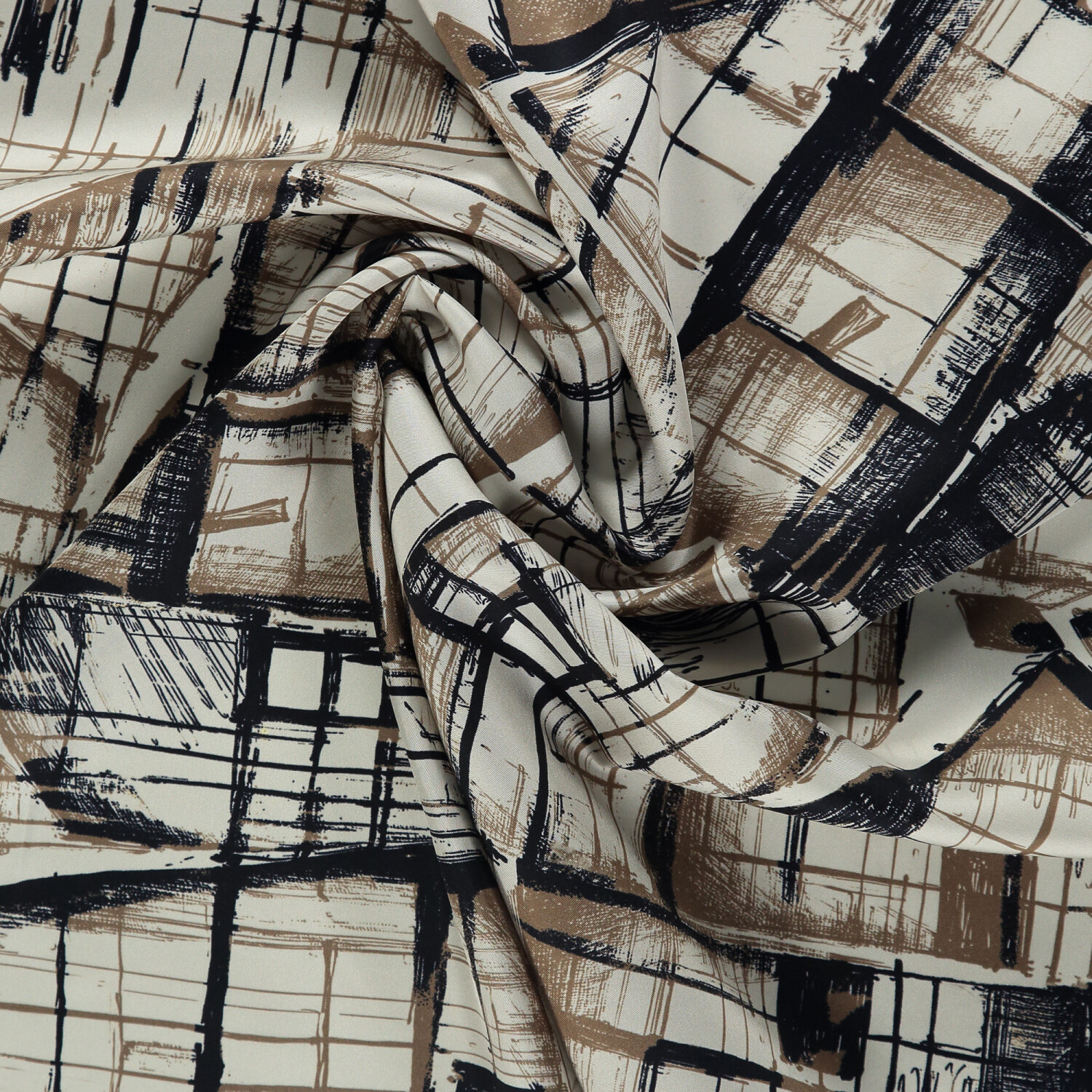 Beige Contour Pattern Twill Silk Square Scarf - 2