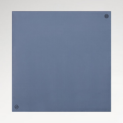 Beige - Dark Blue Double-Sided Twill Silk Square Scarf - Vismara