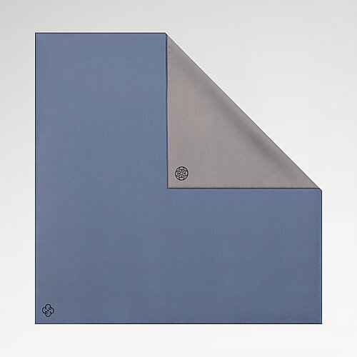 Beige - Dark Blue Double-Sided Twill Silk Square Scarf - Vismara
