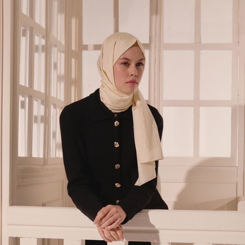 Beige Drop Pattern Jacquard Wool Silk Scarf - Vismara