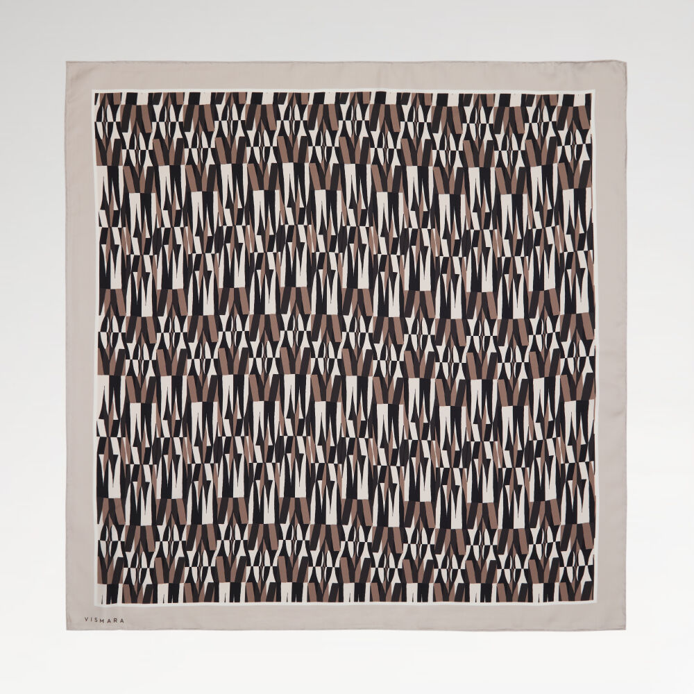 Beige Ikat Retro Patterned Twill Silk Square Scarf