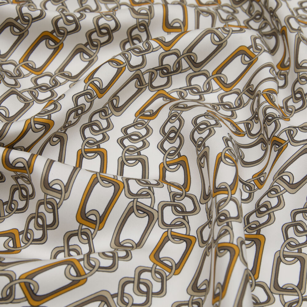 Beige Modern Chain Pattern Twill Silk Square Scarf - Vismara