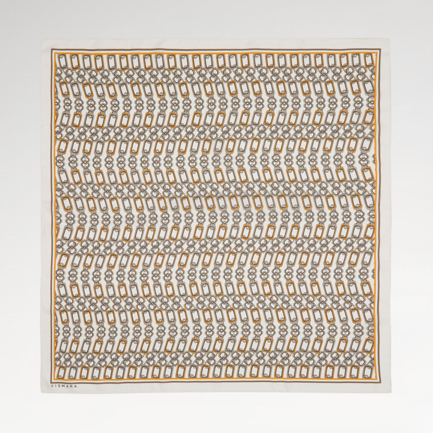 Beige Modern Chain Pattern Twill Silk Square Scarf - 1