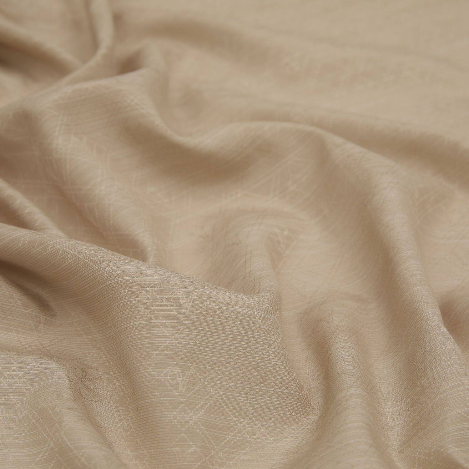 Beige Monogram Pattern V Jacquard Cotton Silk Scarf - 2