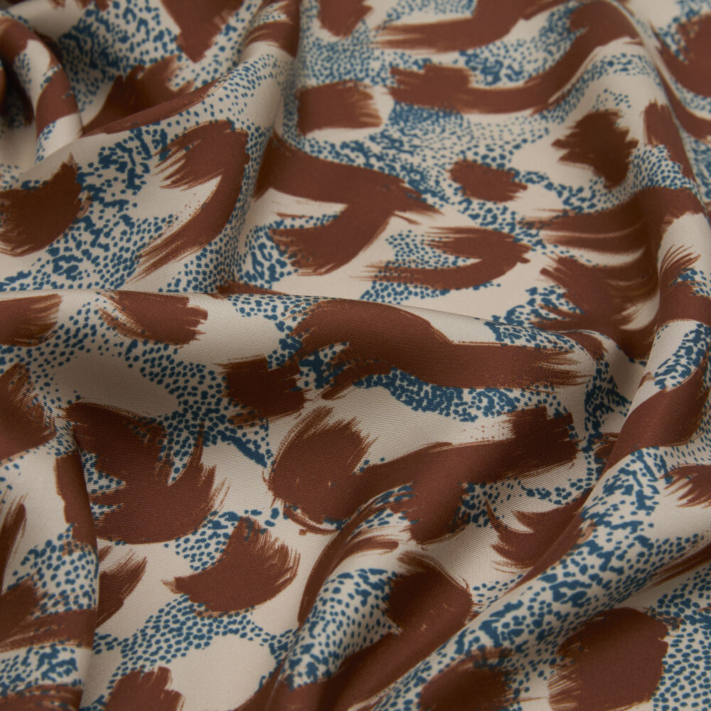 Beige Petrol Leopard Print Twill Silk Square Scarf - Vismara