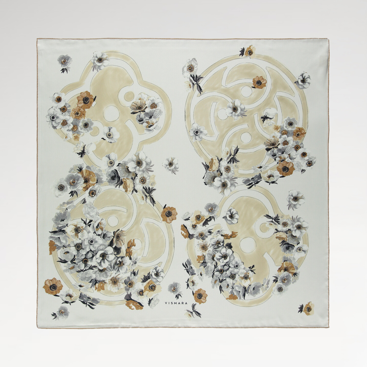 Beige Primavera Pattern Twill Silk Square Scarf - 1