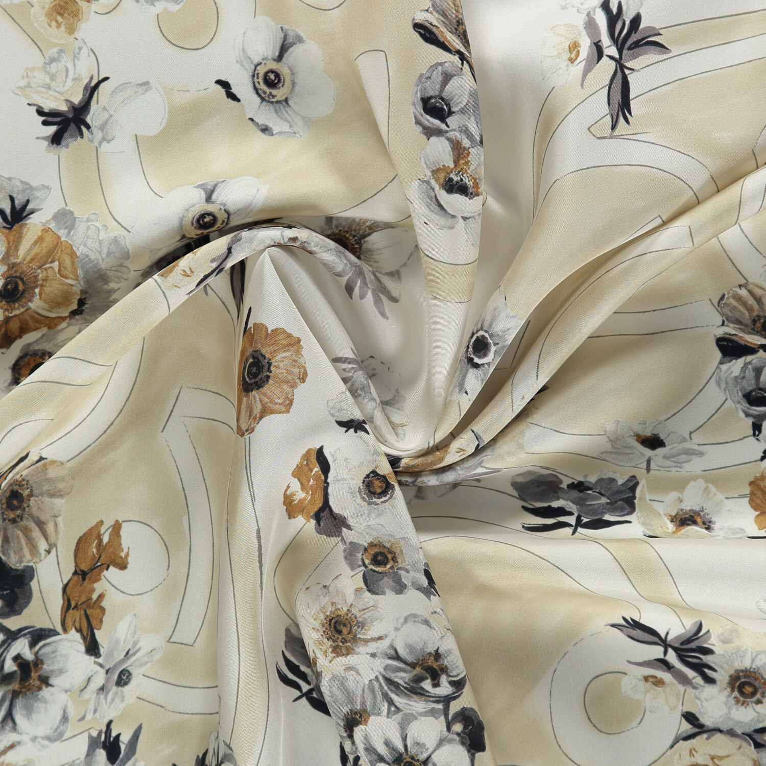 Beige Primavera Pattern Twill Silk Square Scarf - 2