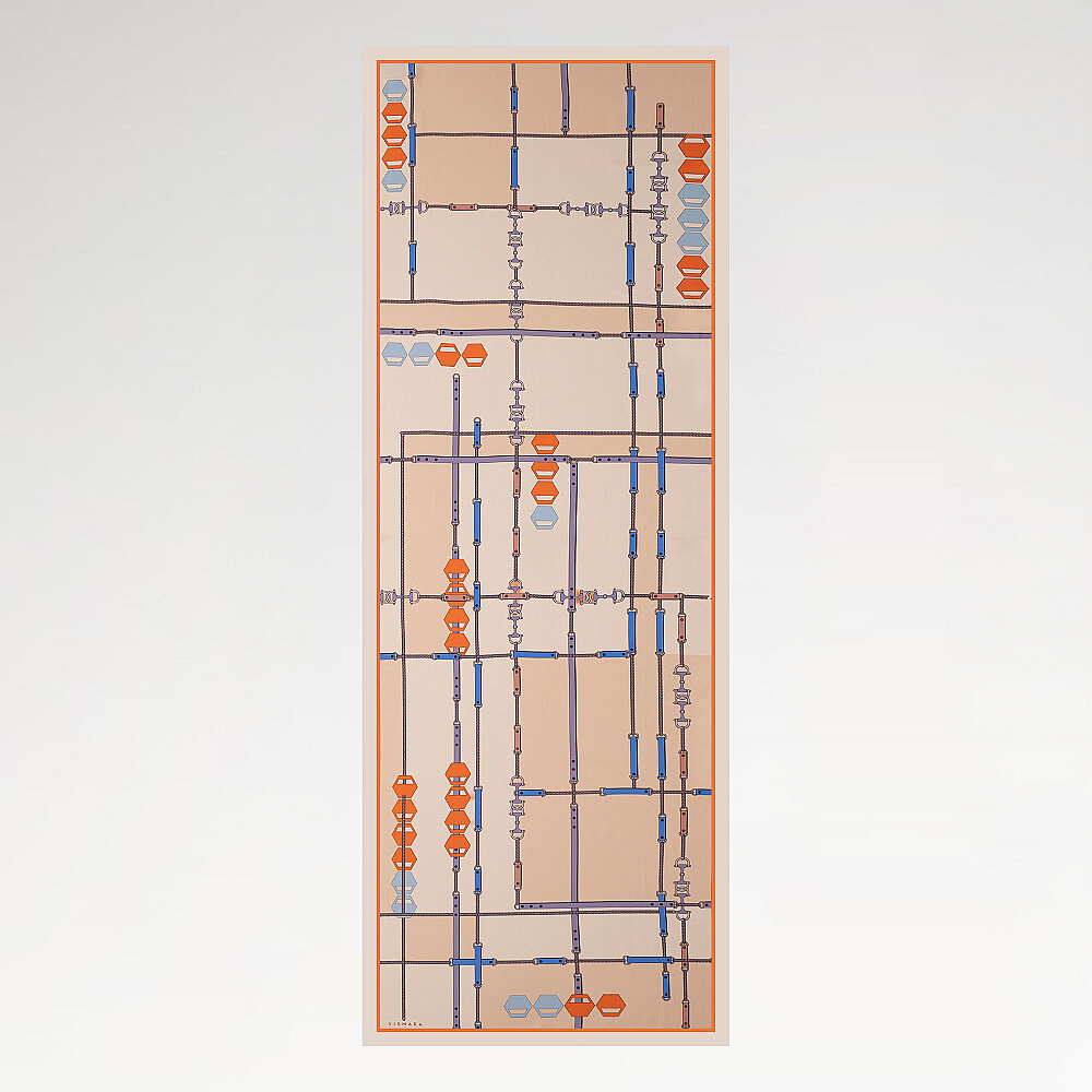 Beige Prism Line Pattern Silk Scarf - 2