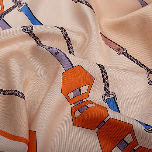 Beige Prism Line Pattern Silk Scarf - Vismara