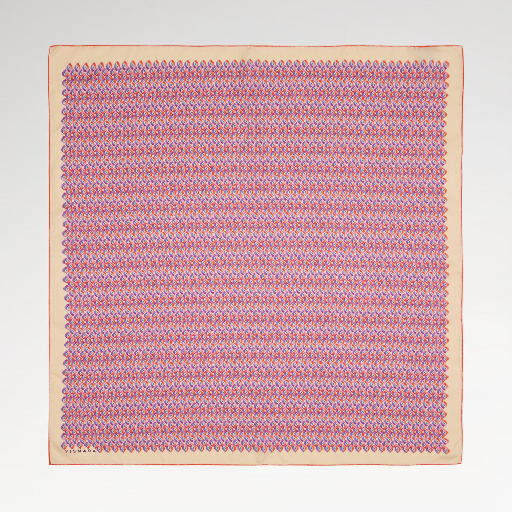 Beige Prism Retro Patterned Twill Silk Square Scarf