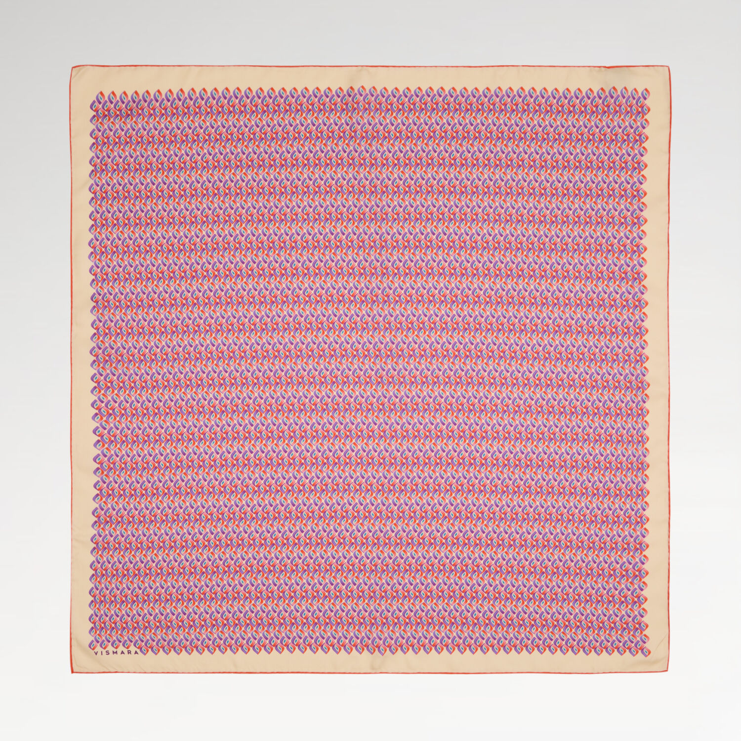 Beige Prism Retro Patterned Twill Silk Square Scarf - 1