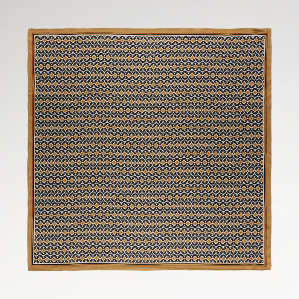 Beige Retro Pattern Twill Silk Square Scarf