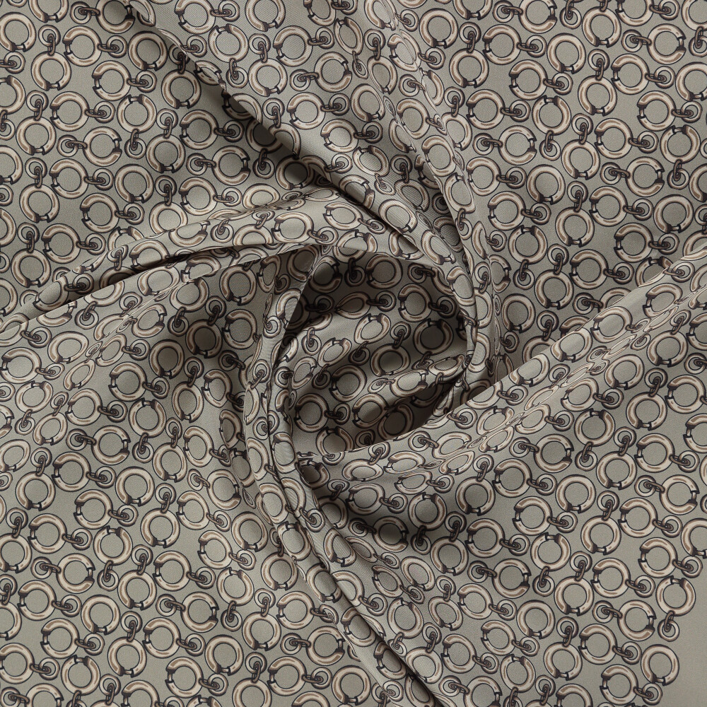 Beige Ring Chain Pattern Twill Silk Square Scarf - Vismara