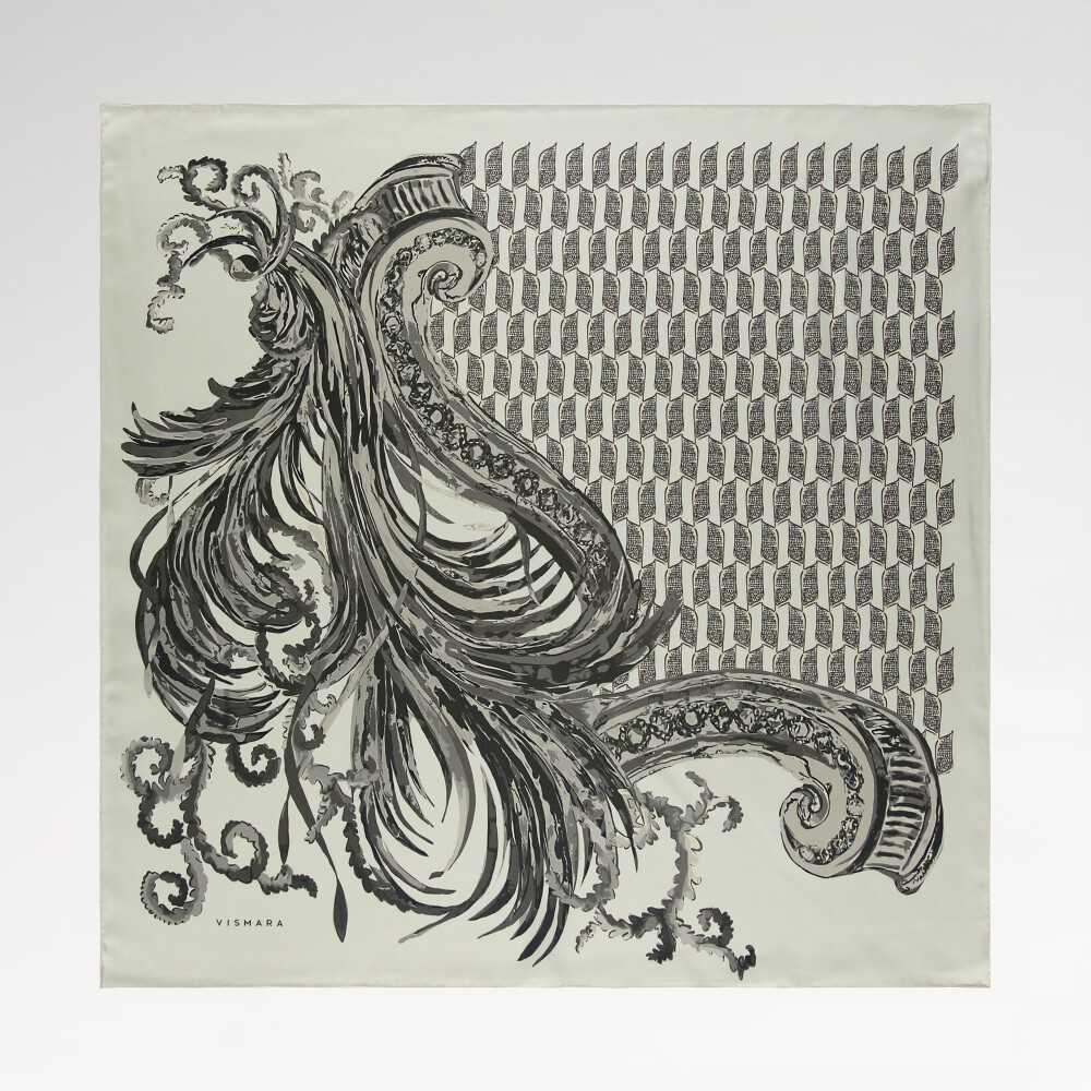 Beige Silenzio Dorato Pattern Twill Silk Square Scarf