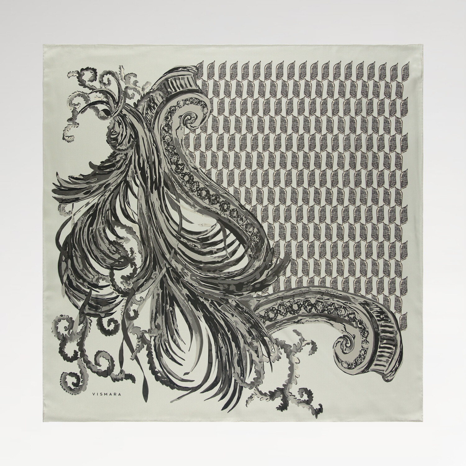 Beige Silenzio Dorato Pattern Twill Silk Square Scarf - 1