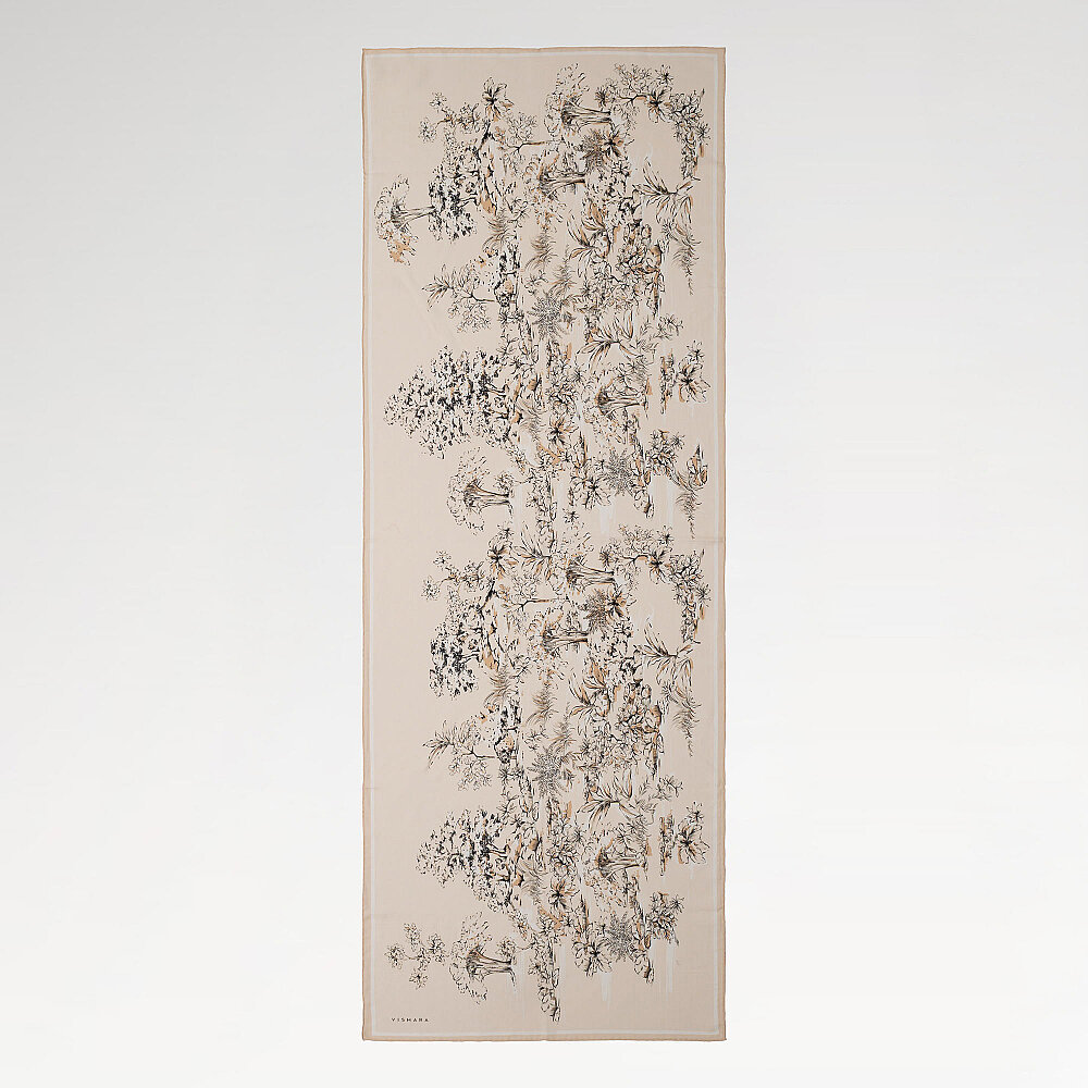 Beige Toile Garden Pattern Silk Scarf - 2